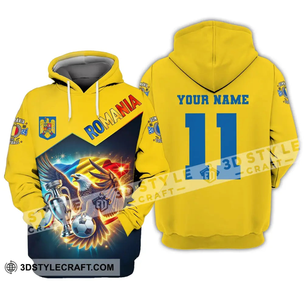 Unisex Shirt Custom Name And Number Football T-Shirt Euro 2024 Romania Polo Long Sleeve Hoodie / S