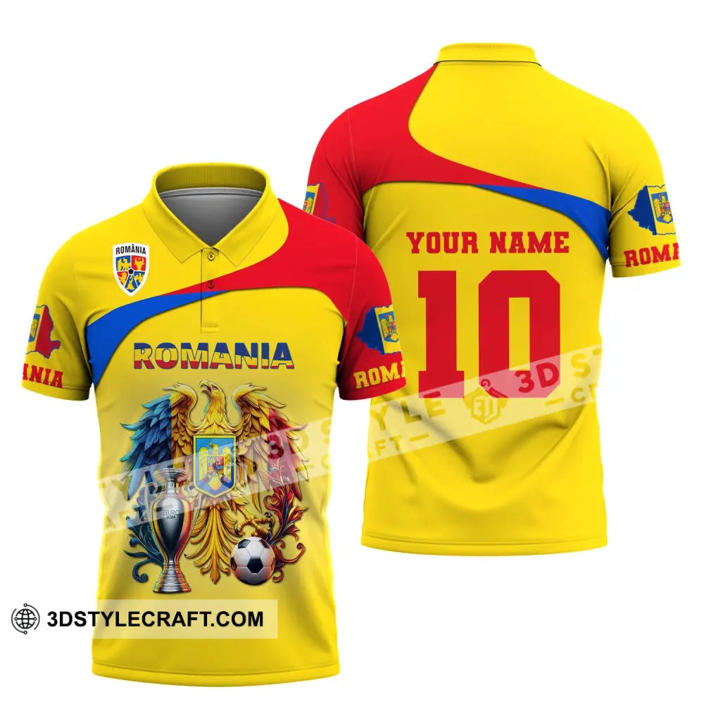 Unisex Shirt Custom Name And Number Football T-Shirt Euro 2024 Romania Polo Long Sleeve / S