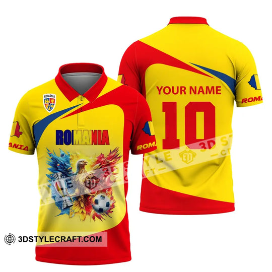 Unisex Shirt, Custom Name and Number Football T-Shirt, Euro 2024 Shirt, Romania Football Polo Long Sleeve Shirt style option 4
