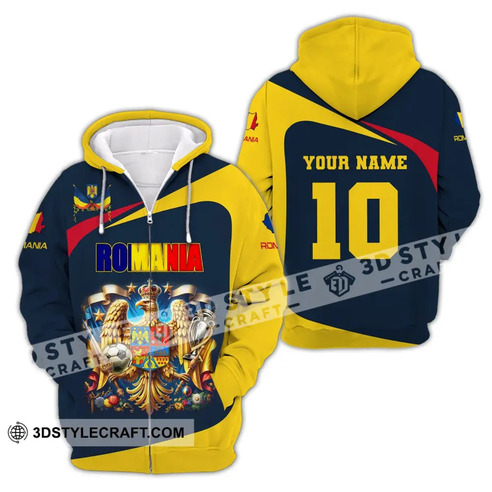 Unisex Shirt Custom Name And Number Football T-Shirt Euro 2024 Romania Polo Long Sleeve Zipper