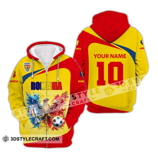 Unisex Shirt Custom Name And Number Football T-Shirt Euro 2024 Romania Polo Long Sleeve Zipper