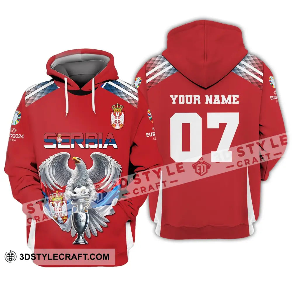 Unisex Shirt Custom Name And Number Football T-Shirt Euro 2024 Serbia Polo Long Sleeve Hoodie / S