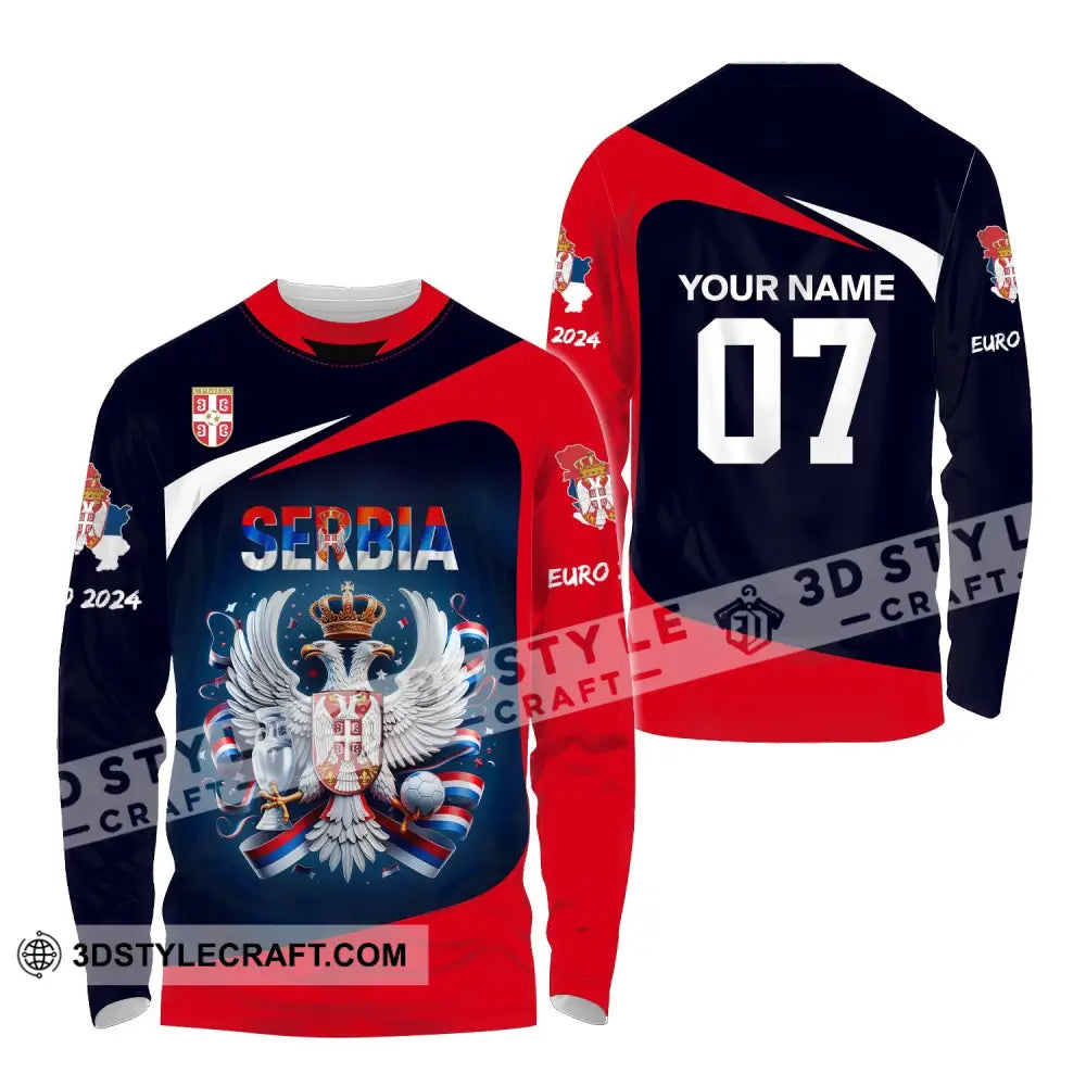 Unisex Shirt Custom Name And Number Football T-Shirt Euro 2024 Serbia Polo Long Sleeve / S