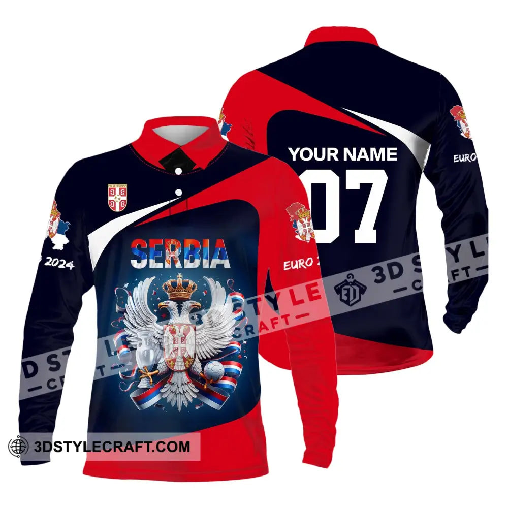 Unisex Shirt Custom Name And Number Football T-Shirt Euro 2024 Serbia Polo Long Sleeve / S