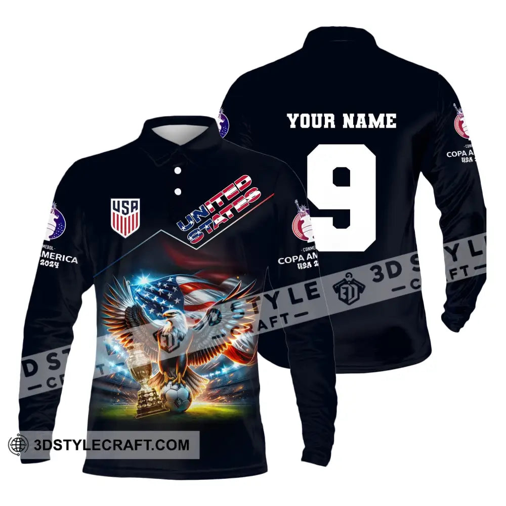 Unisex Shirt Custom Name And Number Football T-Shirt Euro 2024 United States Polo Long Sleeve / S