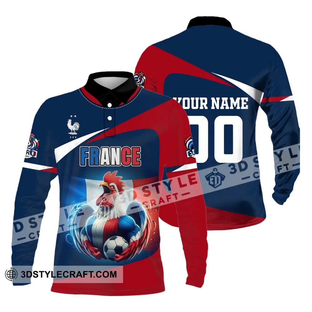 Unisex Shirt Custom Name And Number France Euro 2024 Football Polo Long Sleeve / S T-Shirt