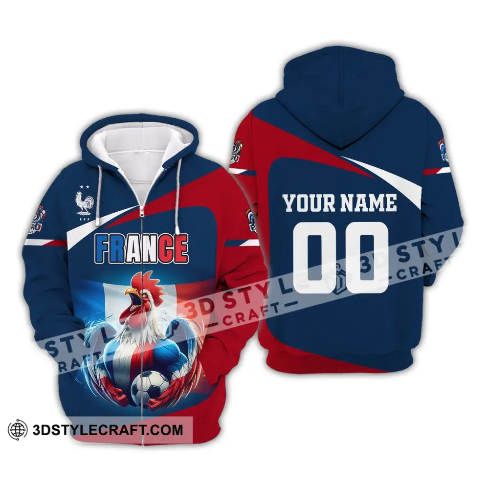 Unisex Shirt Custom Name And Number France Euro 2024 Football Polo Long Sleeve Zipper Hoodie / S