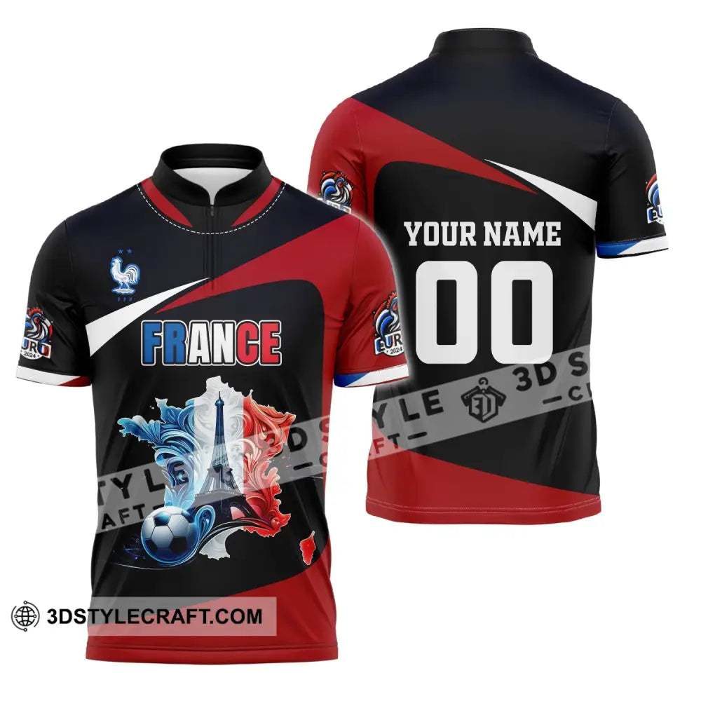 Unisex Shirt Custom Name And Number France Euro 2024 Football Polo Long Sleeve Zipper / S T-Shirt