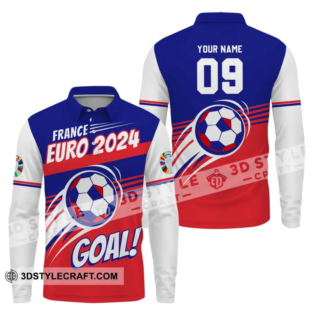 Unisex Shirt - Custom Name And Number France Euro 2024 National Team Goal! Long Sleeve Polo / S