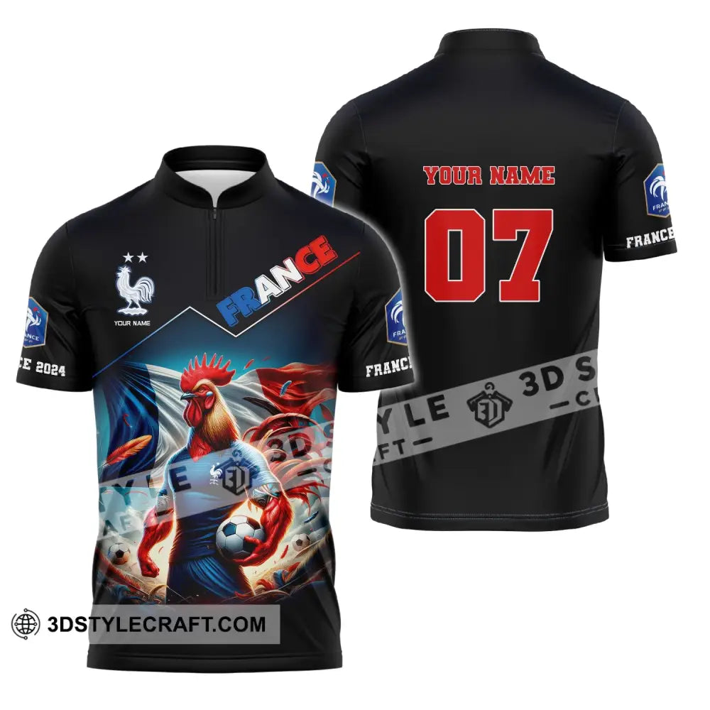 Unisex Shirt Custom Name And Number France Football Euro 2024 Polo Long Sleeve Zipper / S T-Shirt