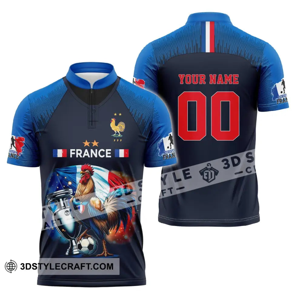 Unisex Shirt Custom Name And Number France Football Euro 2024 Polo Long Sleeve Zipper / S T-Shirt