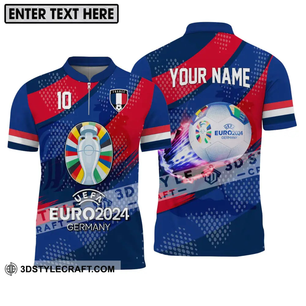 Unisex Shirt - Custom Name And Number France National Team Euro 2024 Zipper Polo / S T-Shirt