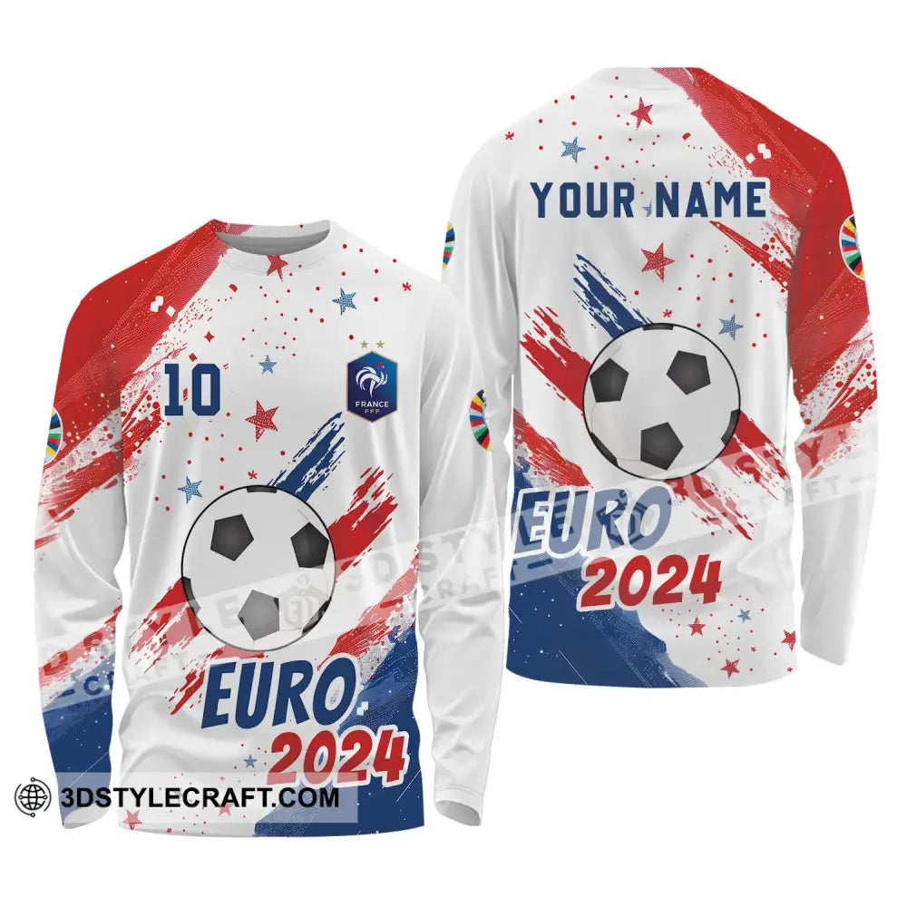 Unisex Shirt - Custom Name And Number France Team Light Stars Euro 2024 Long Sleeve / S T-Shirt