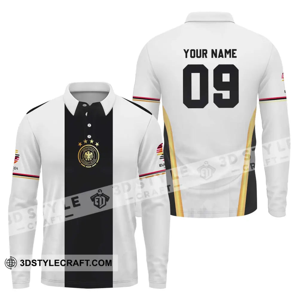 Unisex Shirt - Custom Name And Number Germany Black Line Euro 2024 Long Sleeve Polo / S T-Shirt