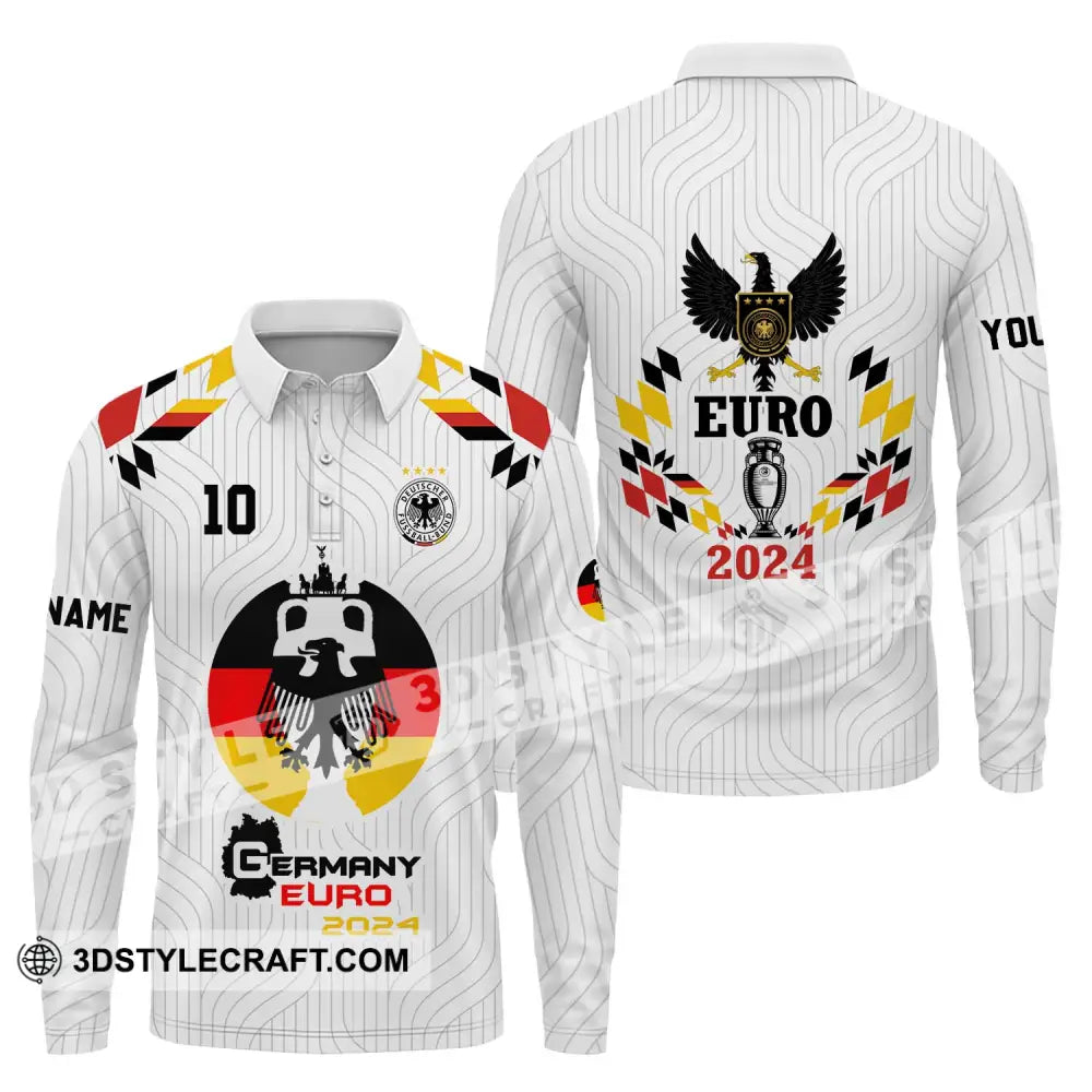 Unisex Shirt - Custom Name And Number Germany Team Euro 2024 Long Sleeve Polo / S T-Shirt