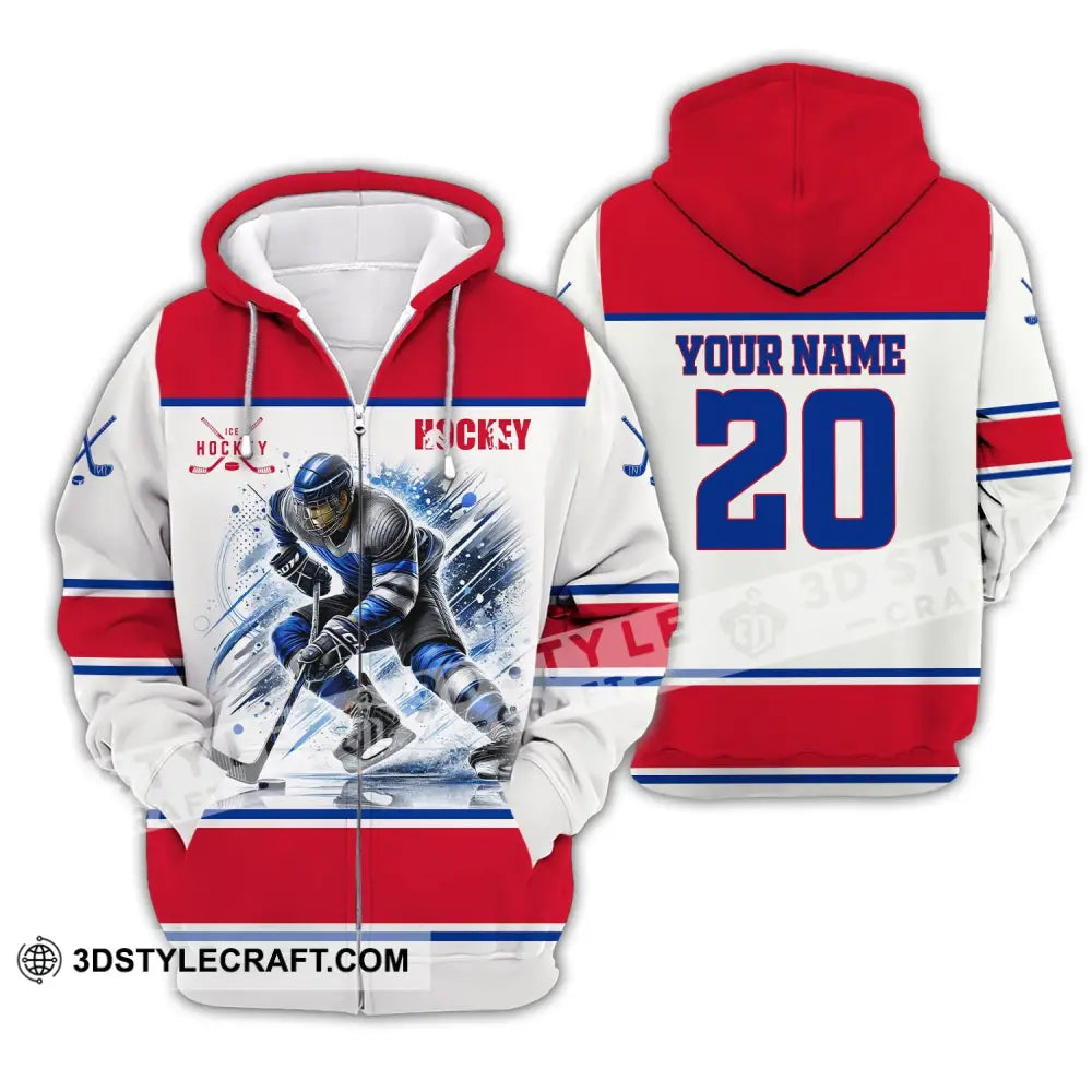 Unisex Shirt Custom Name And Number Ice Hockey T-Shirt For Club Gift Players Zipper Hoodie / S