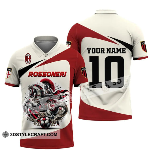 Unisex Shirt, Custom Name and Number Italy Football Shirt, AC Milan Polo Long Sleeve, Rossoneri Shirt style option 4