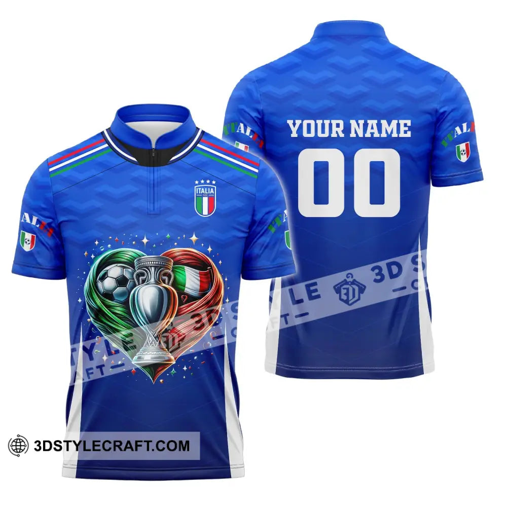 Unisex Shirt Custom Name And Number Italy Football Euro 2024 Polo Long Sleeve Zipper / S T-Shirt