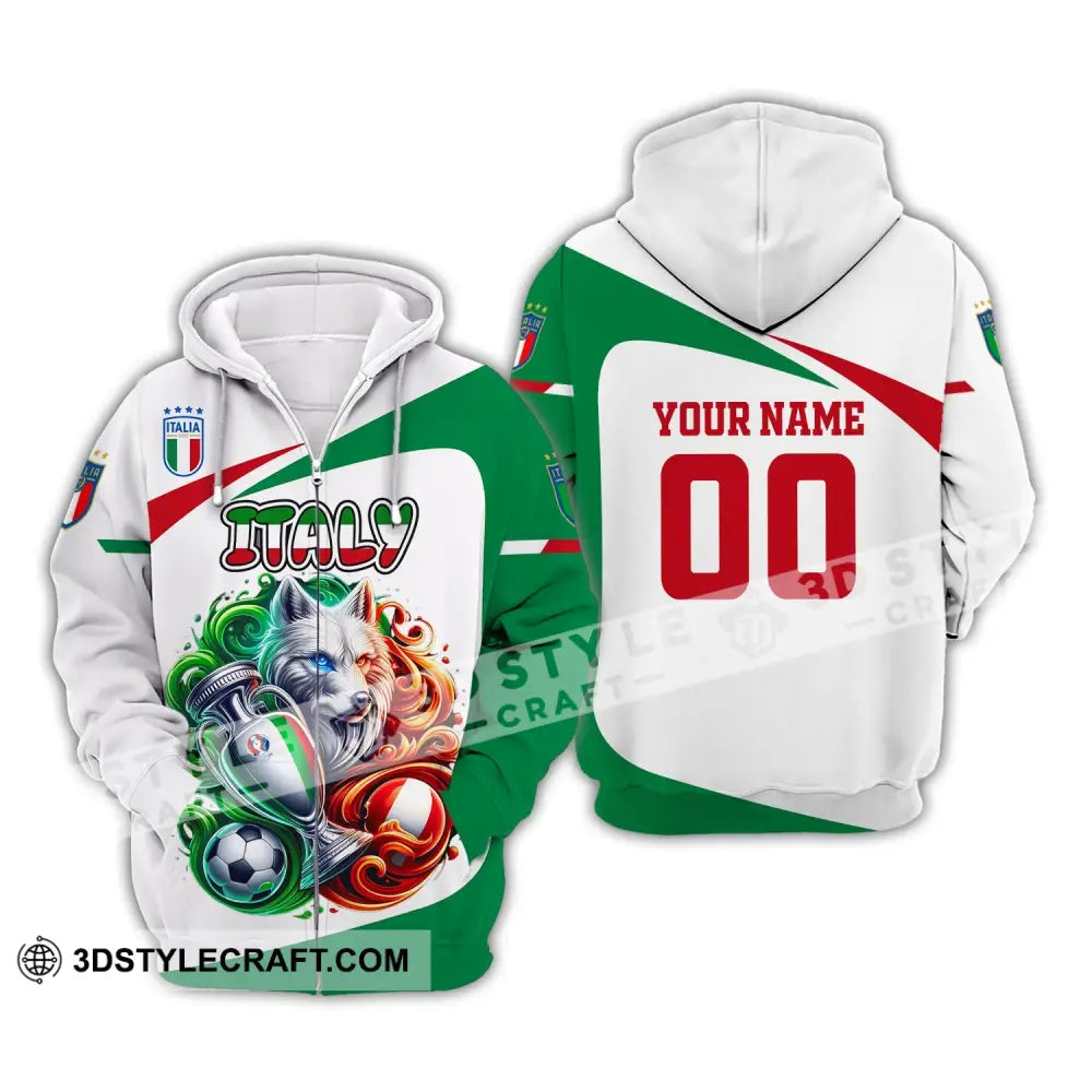 Unisex Shirt Custom Name And Number Italy Football Polo Long Sleeve Zipper Hoodie / S T-Shirt