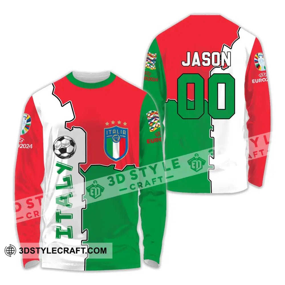 Unisex Shirt - Custom Name And Number Italy National Team Euro 2024 Flag Color Long Sleeve / S