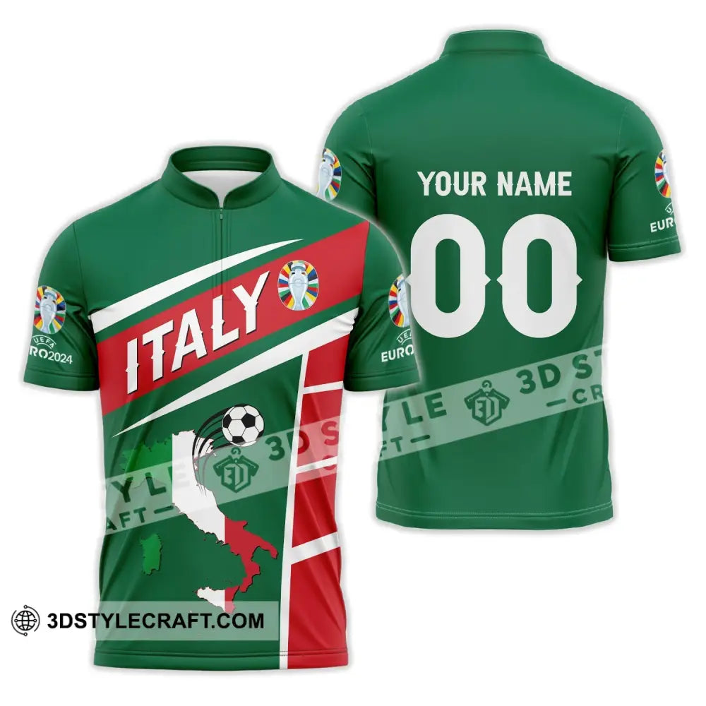 Unisex Shirt - Custom Name And Number Italy National Team Map Zipper Polo / S T-Shirt