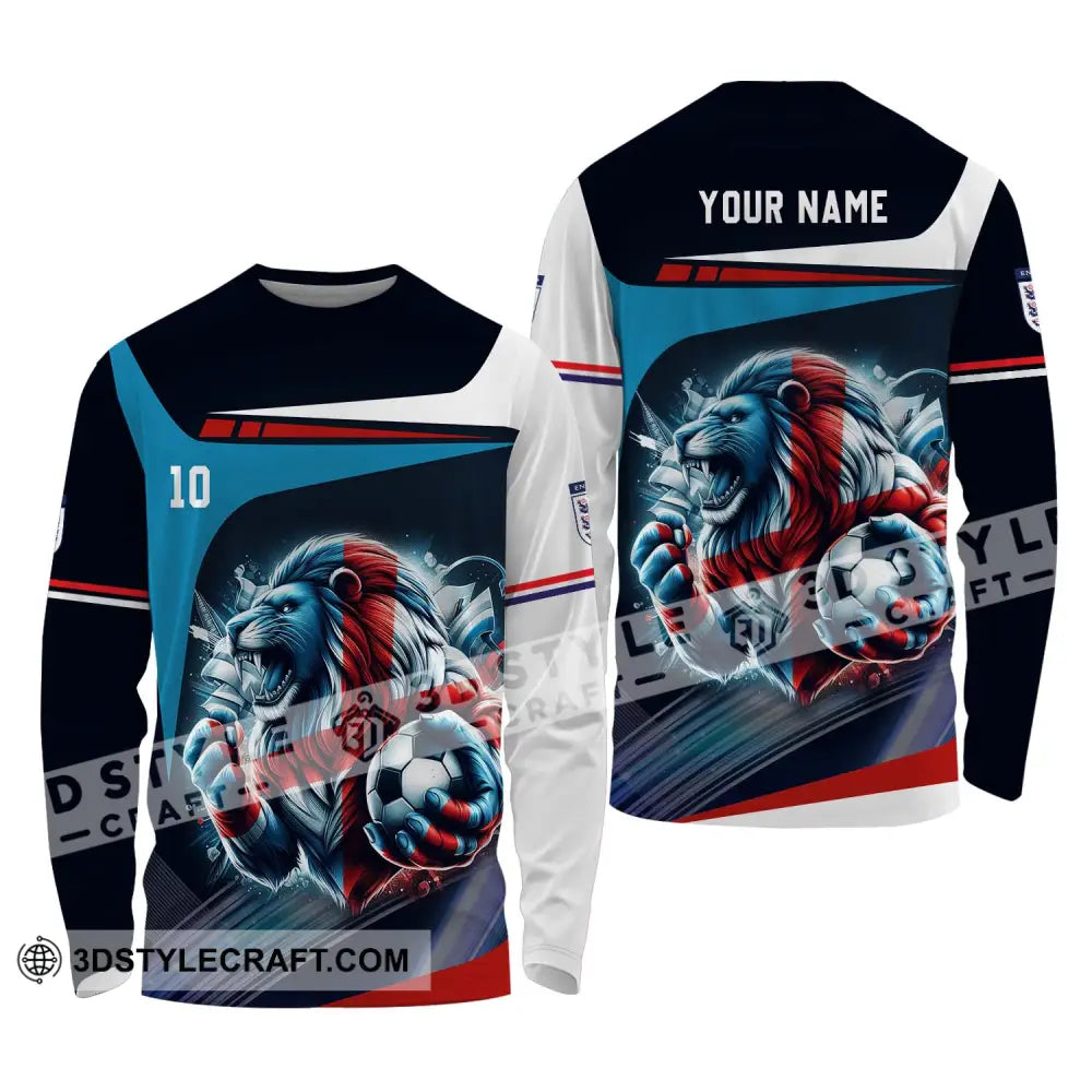 Unisex Shirt - Custom Name And Number Lion England Euro 2024 Team Long Sleeve / S T-Shirt