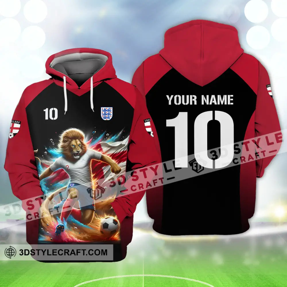 Unisex Shirt - Custom Name And Number Lion Playing Ball England Euro 2024 Hoodie / S T-Shirt