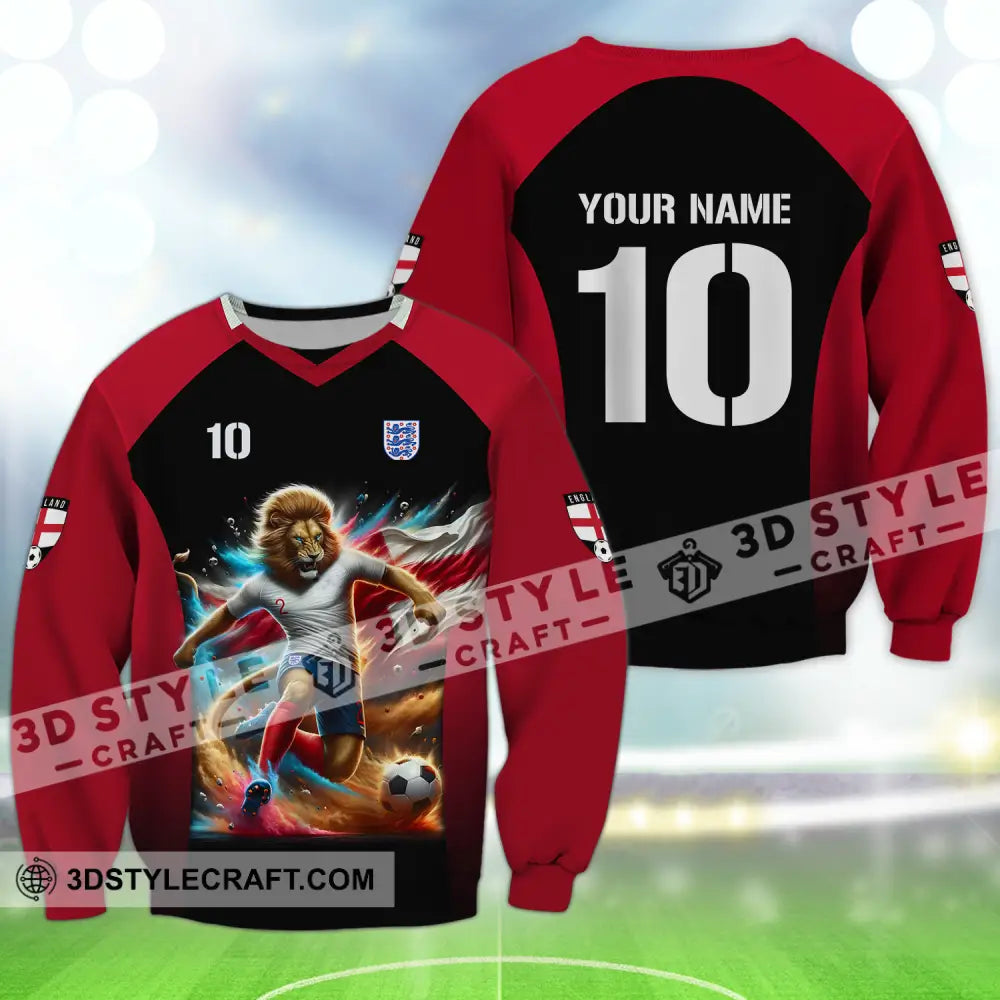 Unisex Shirt - Custom Name And Number Lion Playing Ball England Euro 2024 Long Sleeve / S T-Shirt