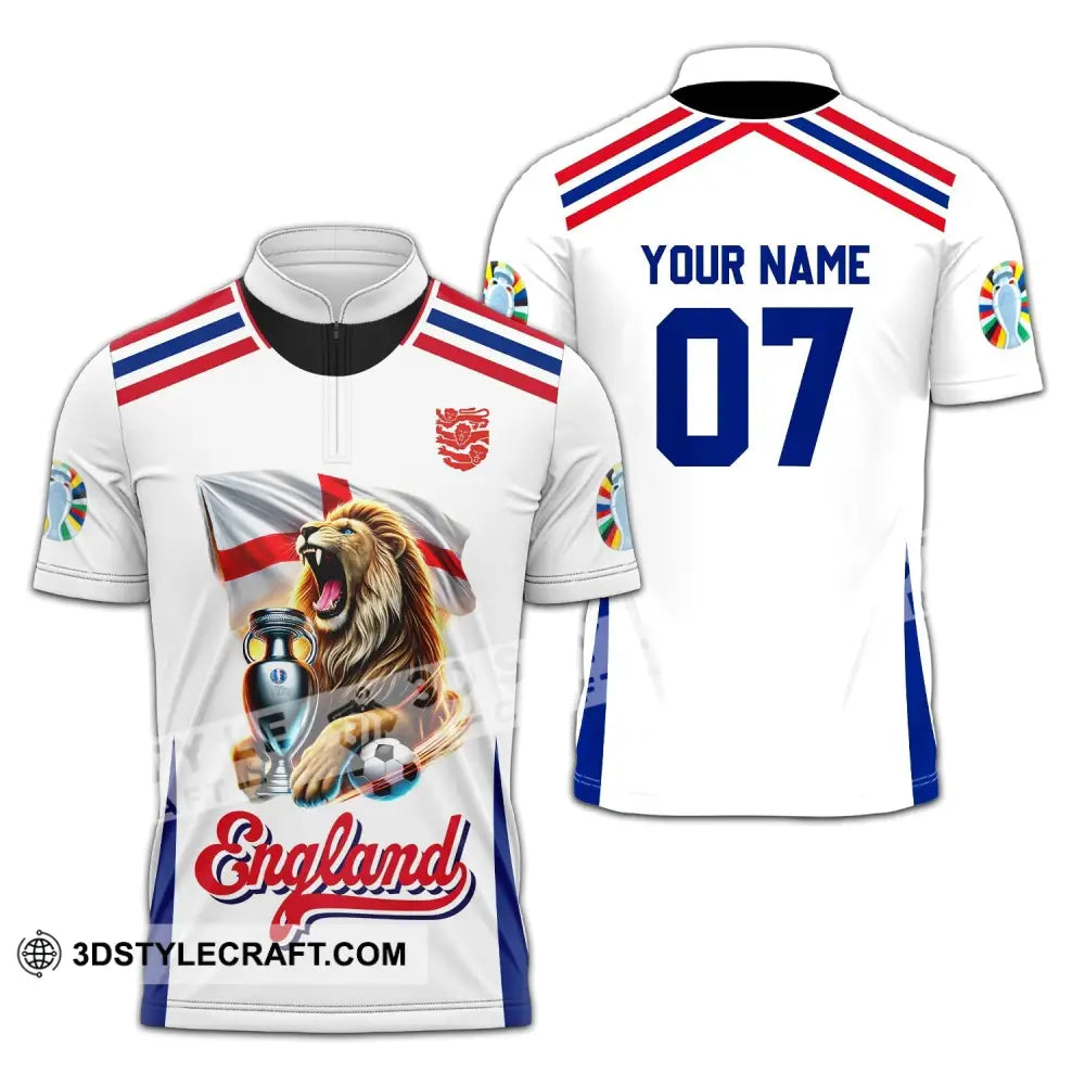 Unisex Shirt - Custom Name And Number National Team Euro 2024 Lion England Zipper Polo / S T-Shirt