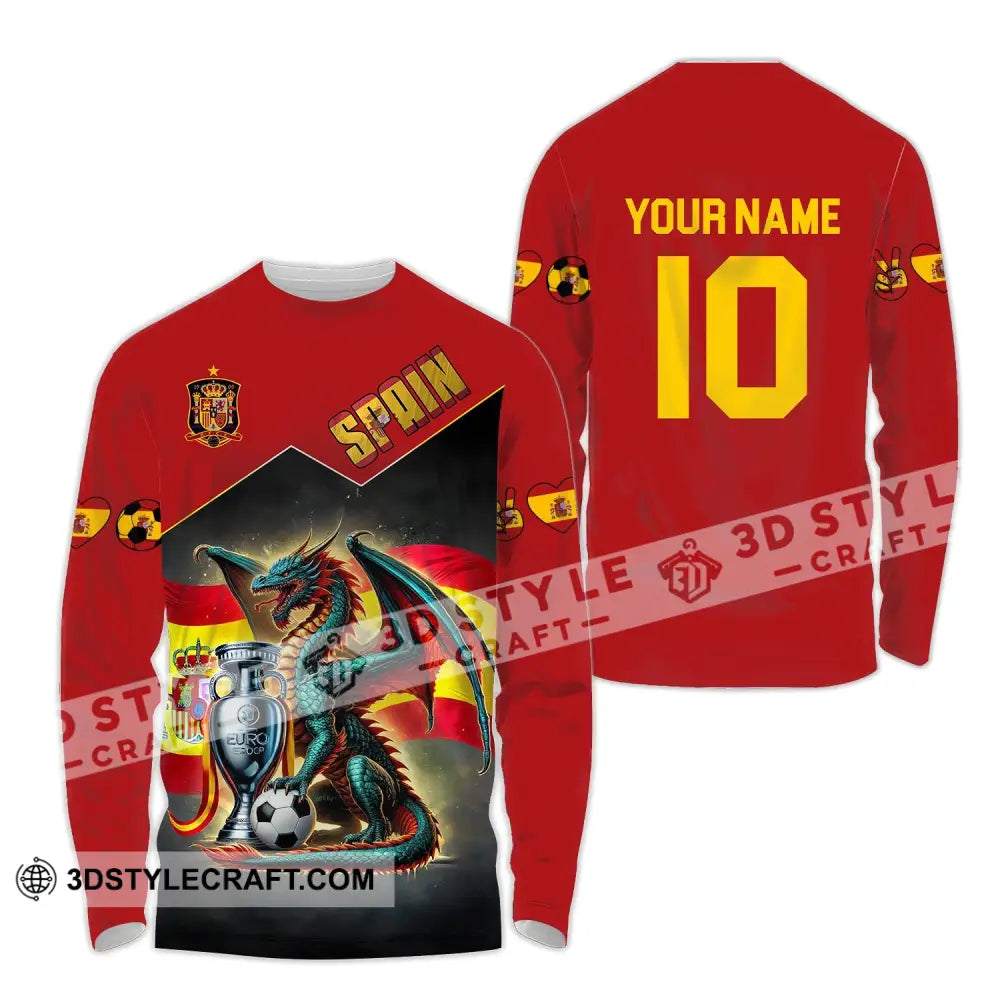 Unisex Shirt - Custom Name And Number National Team Spain Heart Ball Fly Dragon Long Sleeve / S