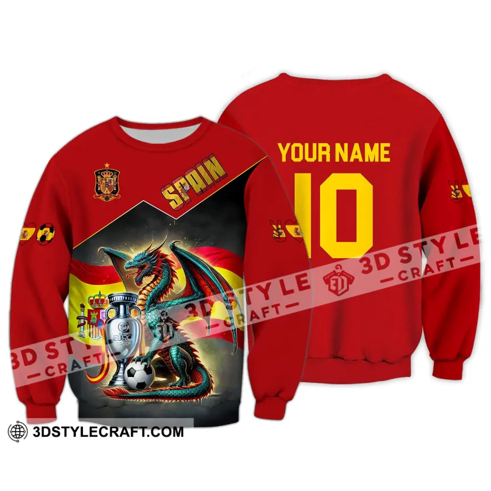 Unisex Shirt - Custom Name And Number National Team Spain Heart Ball Fly Dragon Long Sleeve / S