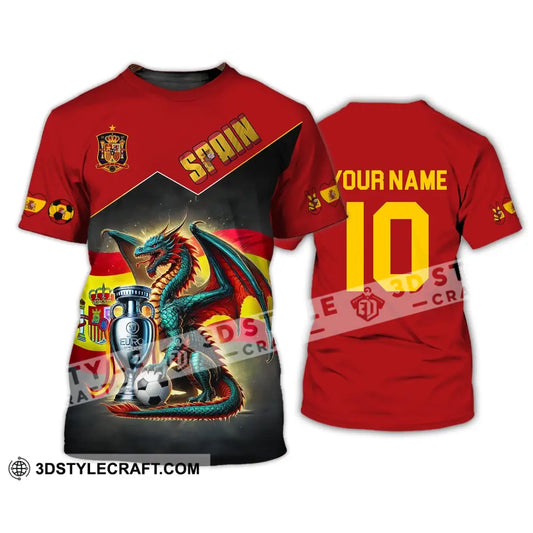 Unisex Shirt - Custom Name And Number National Team Spain Heart Ball Fly Dragon T-Shirt / S T-Shirt