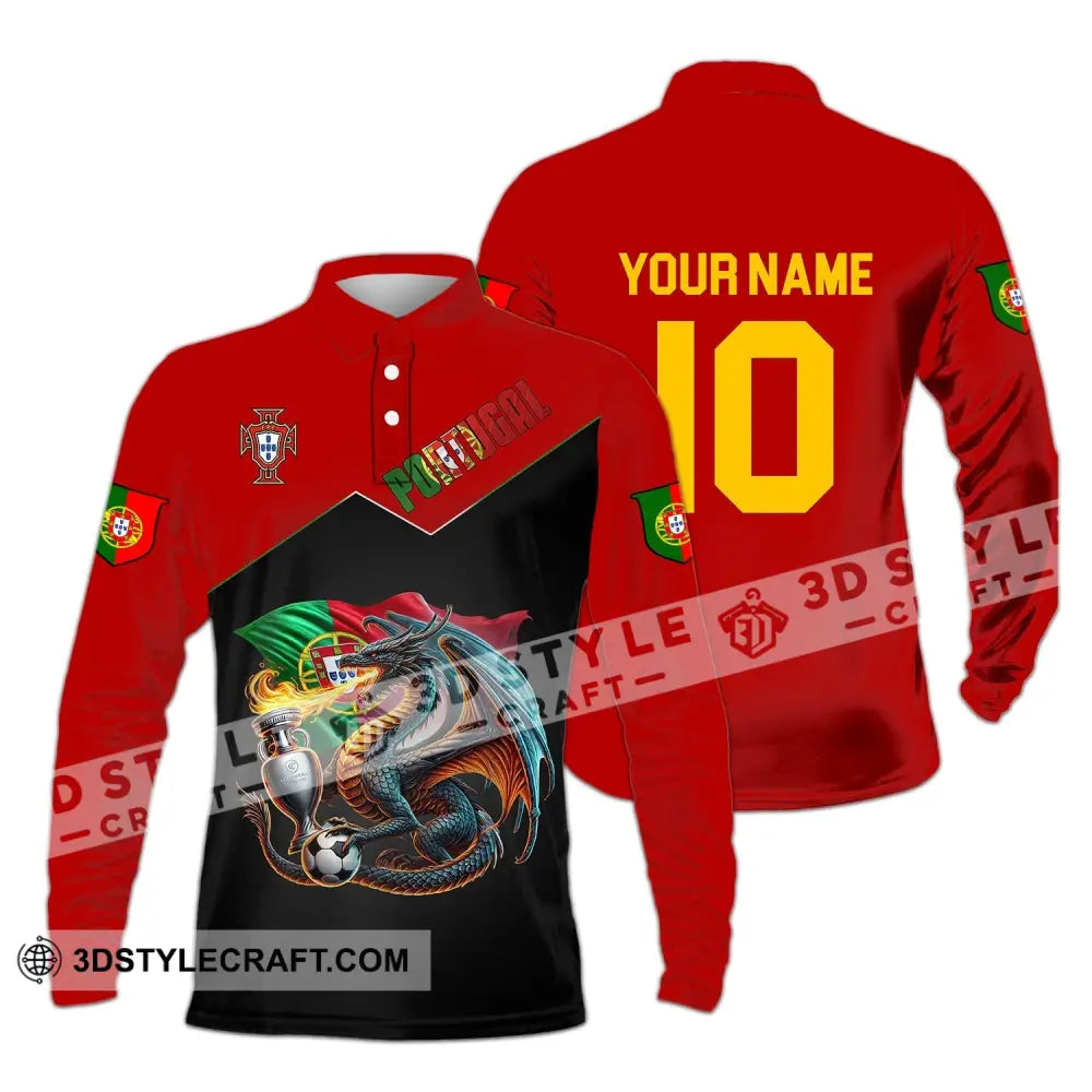 Unisex Shirt - Custom Name And Number National Team Sport Portugal Long Sleeve Polo / S T-Shirt