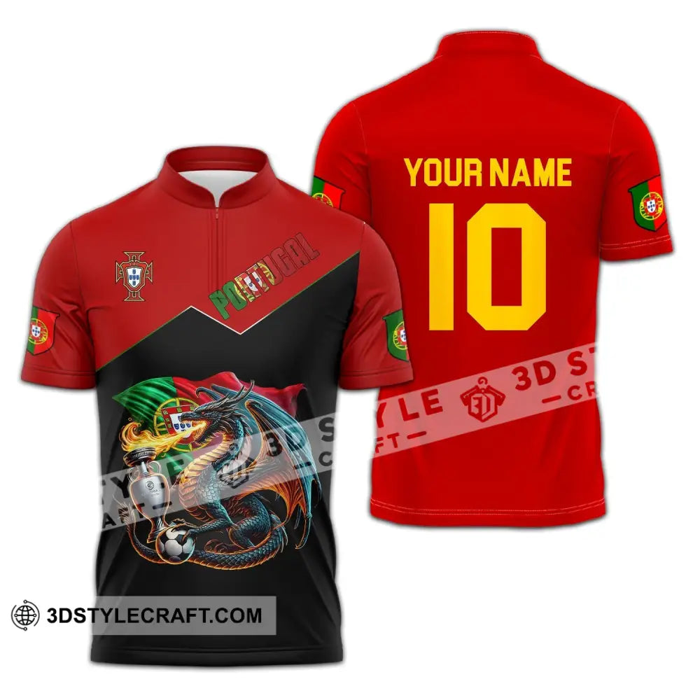 Unisex Shirt - Custom Name And Number National Team Sport Portugal Zipper Polo / S T-Shirt