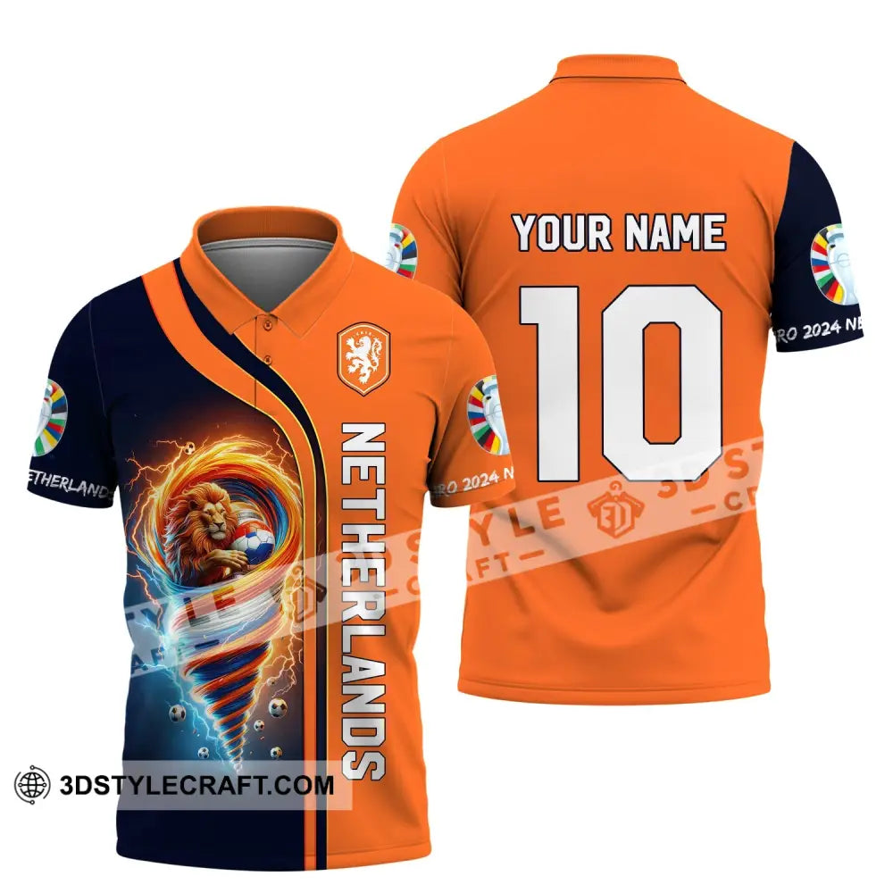 Unisex Shirt Custom Name And Number Netherlands Euro 2024 Football Polo Long Sleeve / S T-Shirt