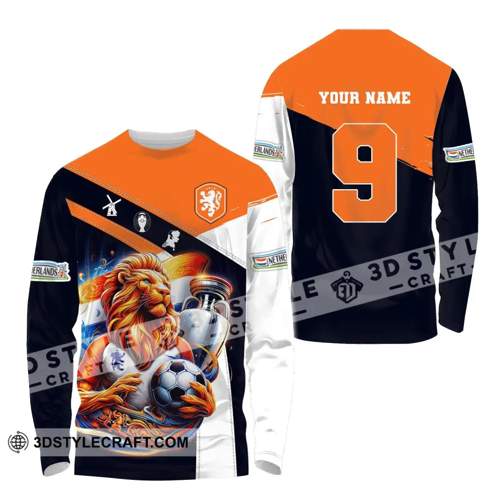 Unisex Shirt Custom Name And Number Netherlands Euro 2024 Football Polo Long Sleeve / S T-Shirt