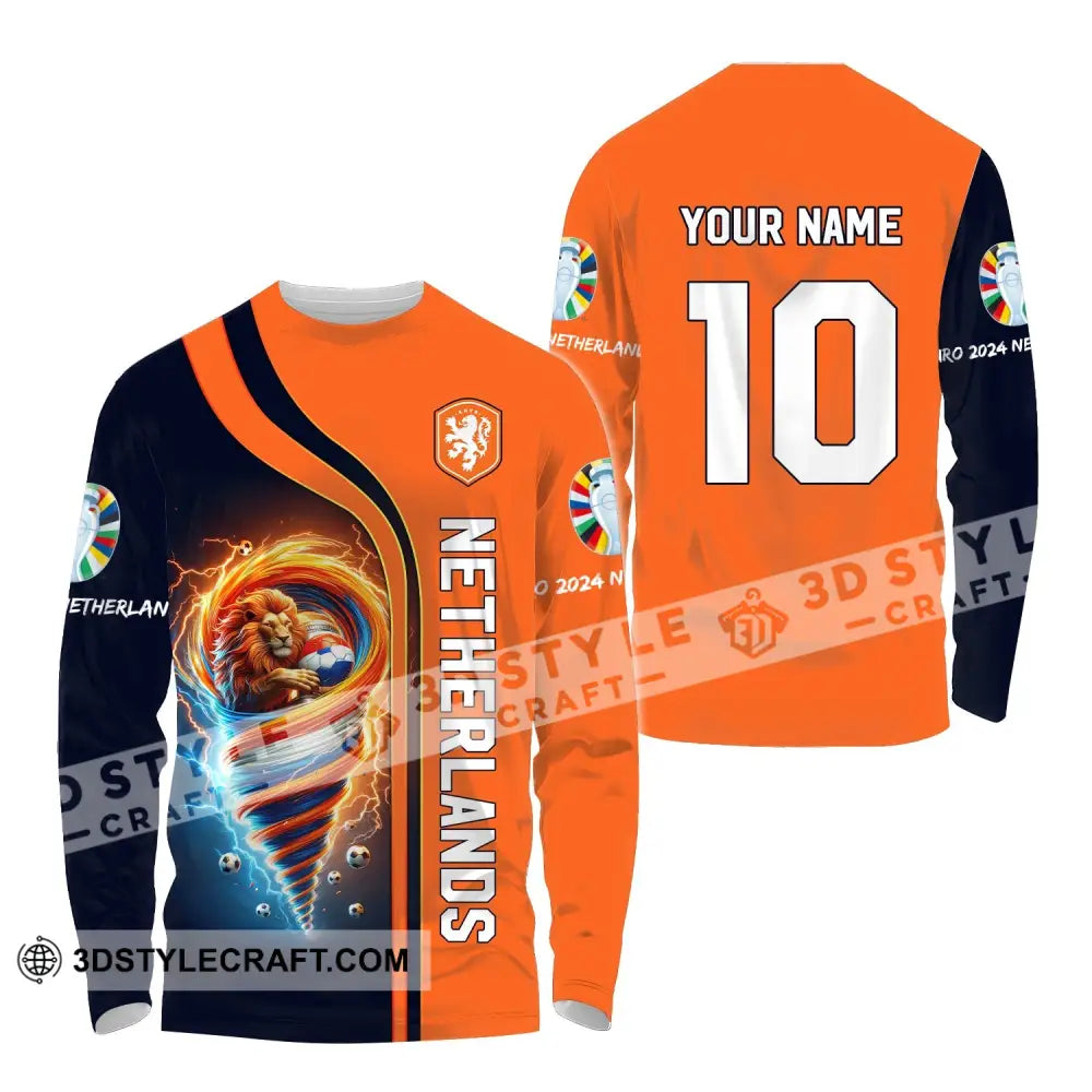 Unisex Shirt Custom Name And Number Netherlands Euro 2024 Football Polo Long Sleeve / S T-Shirt