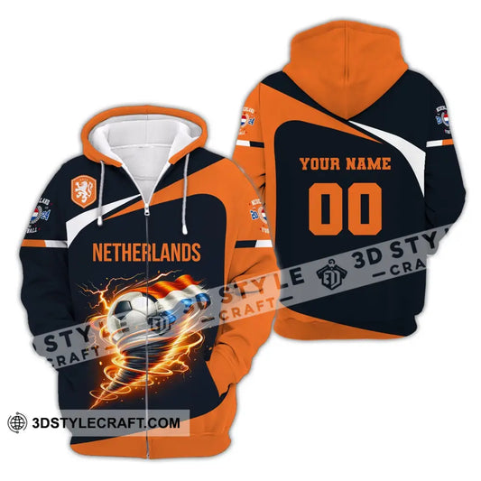 Unisex Shirt Custom Name And Number Netherlands Euro 2024 Football Polo Long Sleeve Zipper Hoodie /