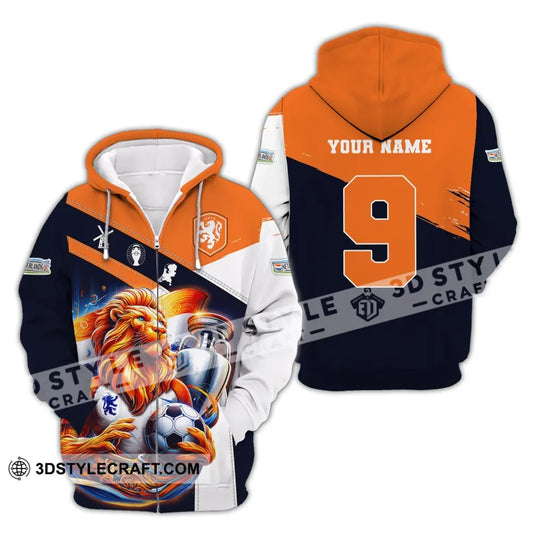 Unisex Shirt Custom Name And Number Netherlands Euro 2024 Football Polo Long Sleeve Zipper Hoodie /