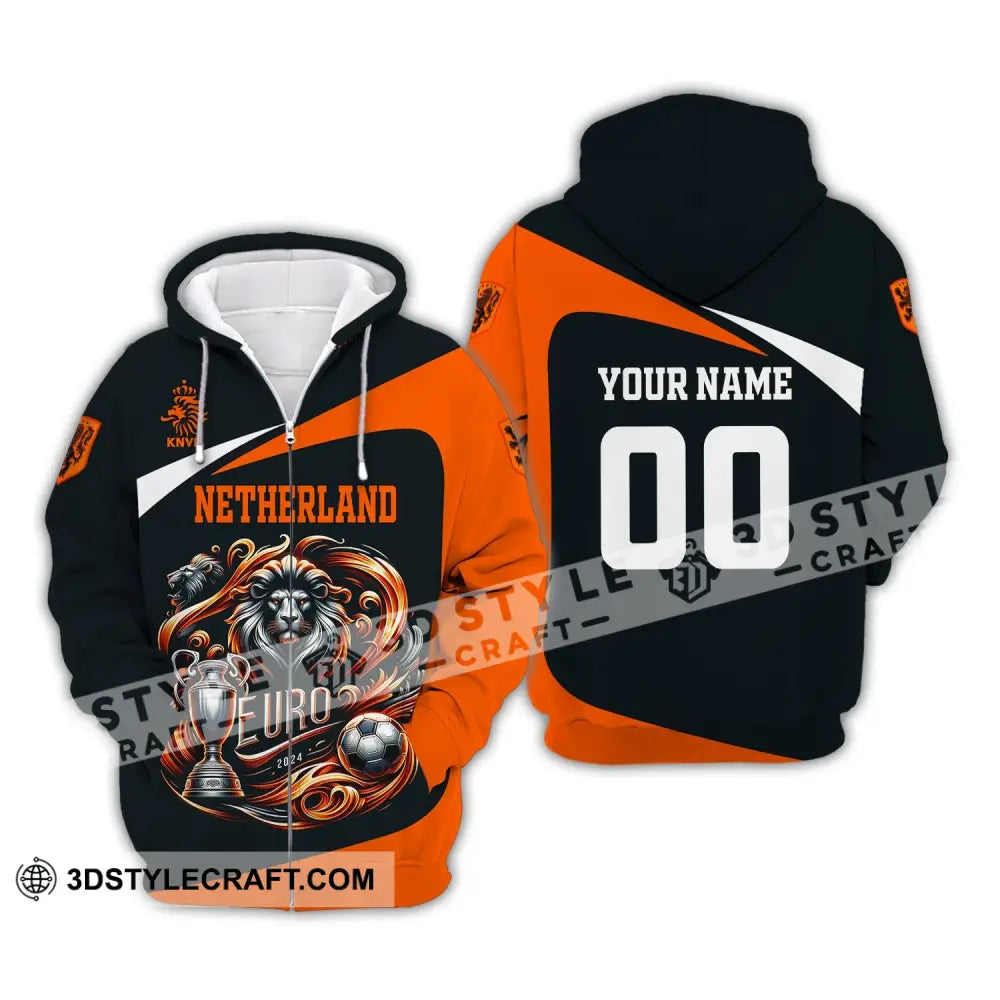 Unisex Shirt Custom Name And Number Netherlands Football Polo Long Sleeve Zipper Hoodie / S T-Shirt