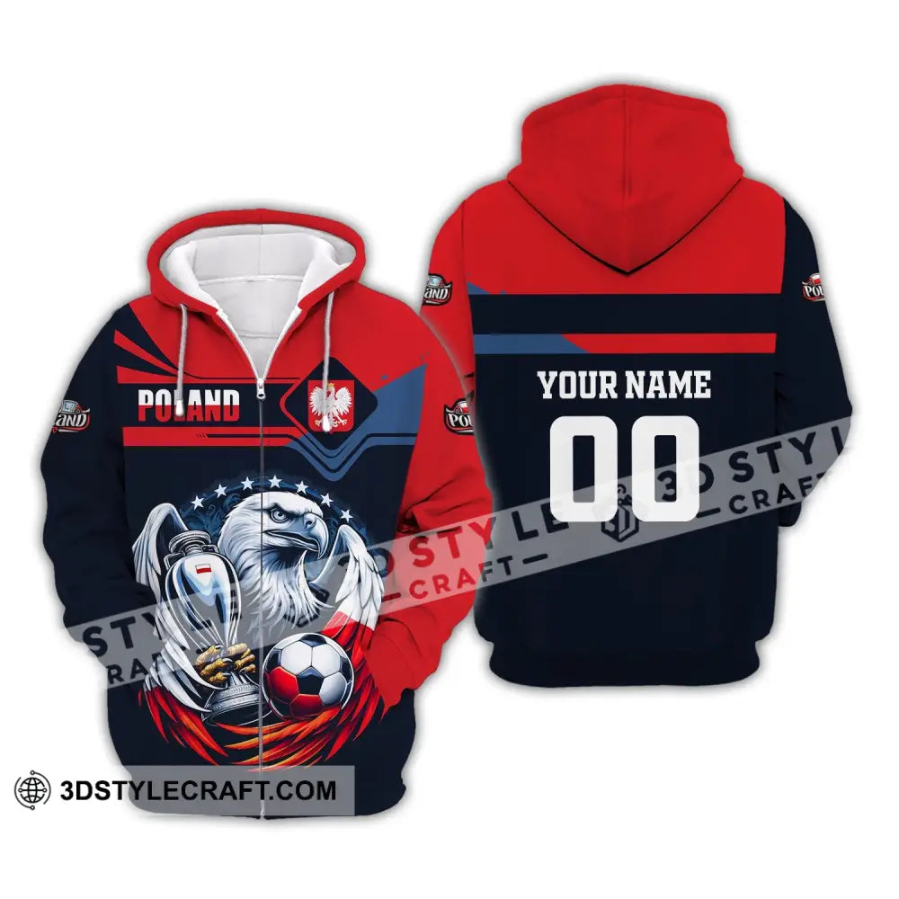 Unisex Shirt Custom Name And Number Poland Football Polo Euro 2024 Hoodie Long Sleeve Zipper / S