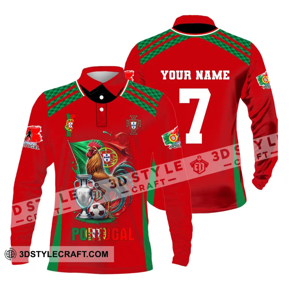 Unisex Shirt Custom Name And Number Portugal Euro 2024 Football Polo Long Sleeve / S T-Shirt