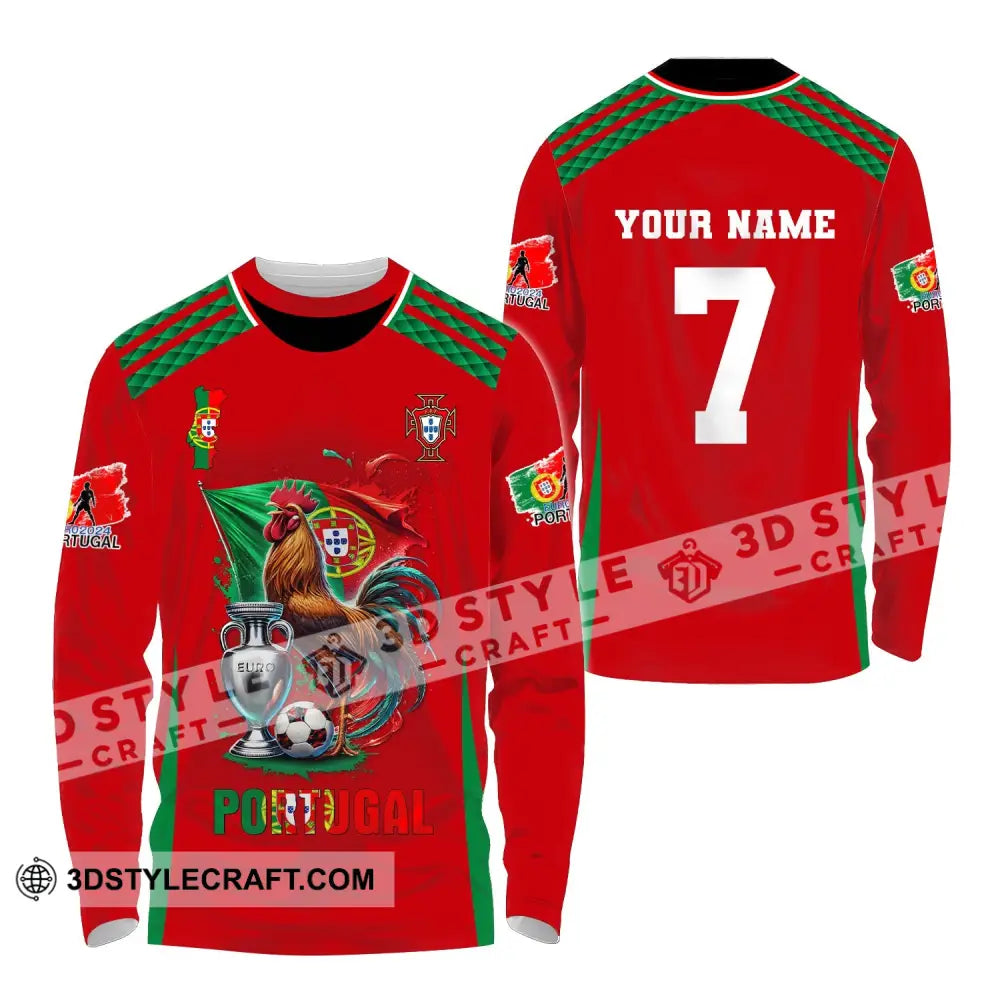 Unisex Shirt Custom Name And Number Portugal Euro 2024 Football Polo Long Sleeve / S T-Shirt