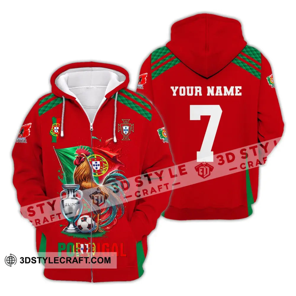 Unisex Shirt Custom Name And Number Portugal Euro 2024 Football Polo Long Sleeve Zipper Hoodie / S