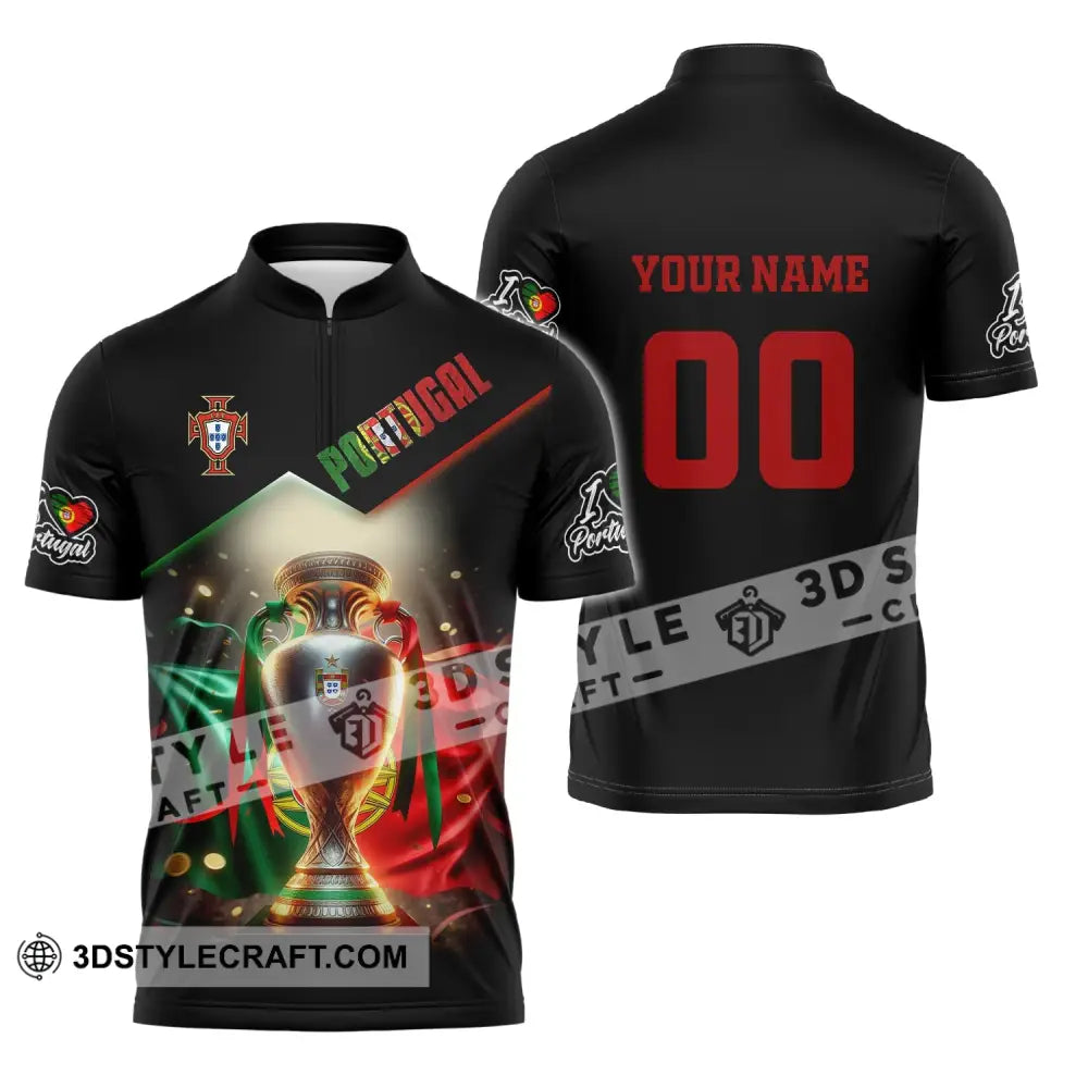 Unisex Shirt Custom Name And Number Portugal Euro 2024 Football Polo Long Sleeve Zipper / S T-Shirt