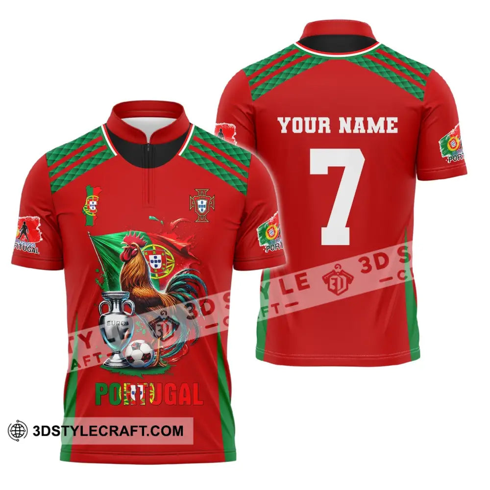 Unisex Shirt Custom Name And Number Portugal Euro 2024 Football Polo Long Sleeve Zipper / S T-Shirt