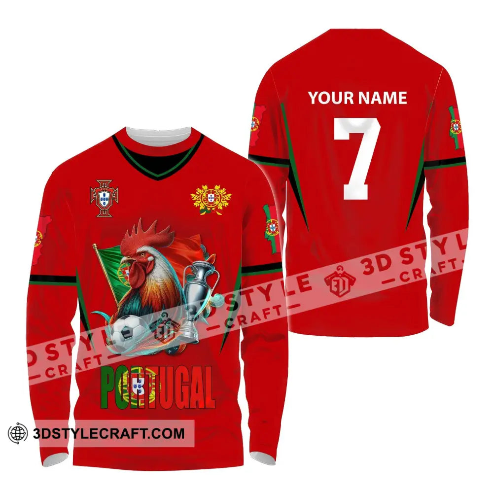 Unisex Shirt Custom Name And Number Portugal Football Euro 2024 Polo Long Sleeve / S T-Shirt