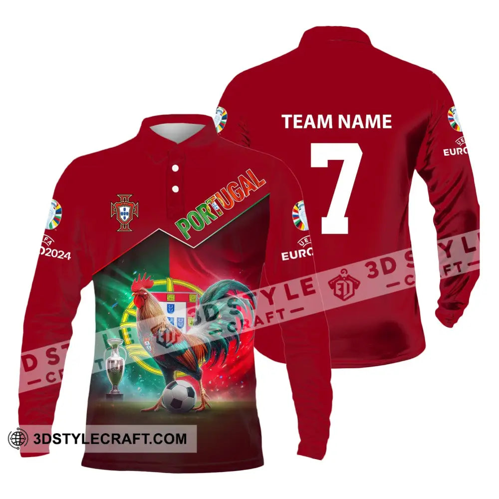 Unisex Shirt Custom Name And Number Portugal Football Euro 2024 Polo Long Sleeve / S T-Shirt