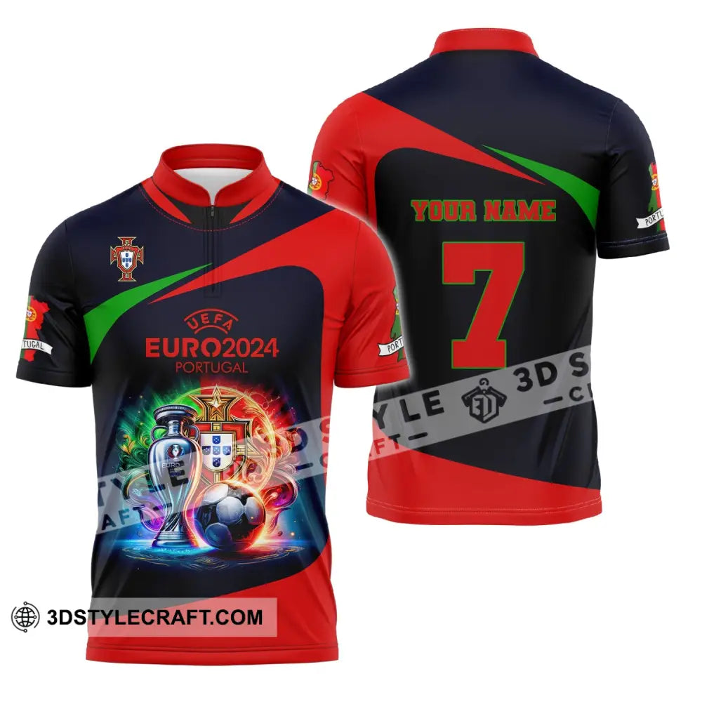 Unisex Shirt Custom Name And Number Portugal Football Euro 2024 Polo Long Sleeve / S T-Shirt