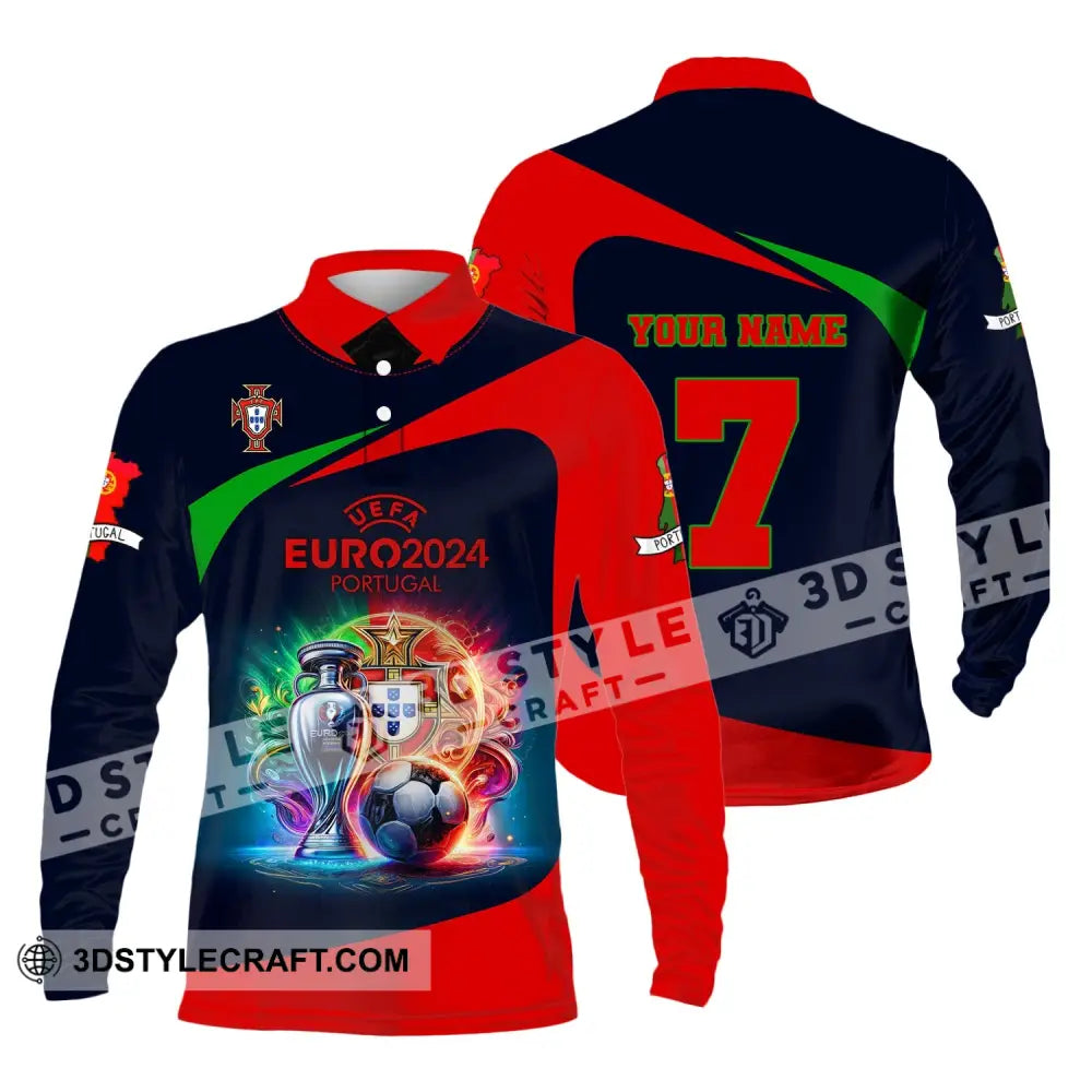 Unisex Shirt Custom Name And Number Portugal Football Euro 2024 Polo Long Sleeve / S T-Shirt